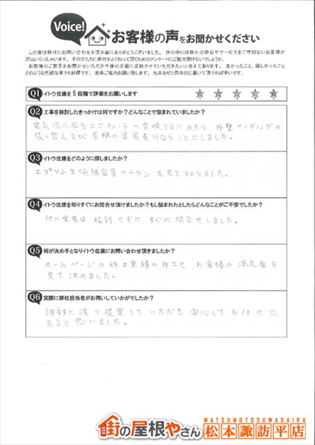 お客様の声スキャン画像